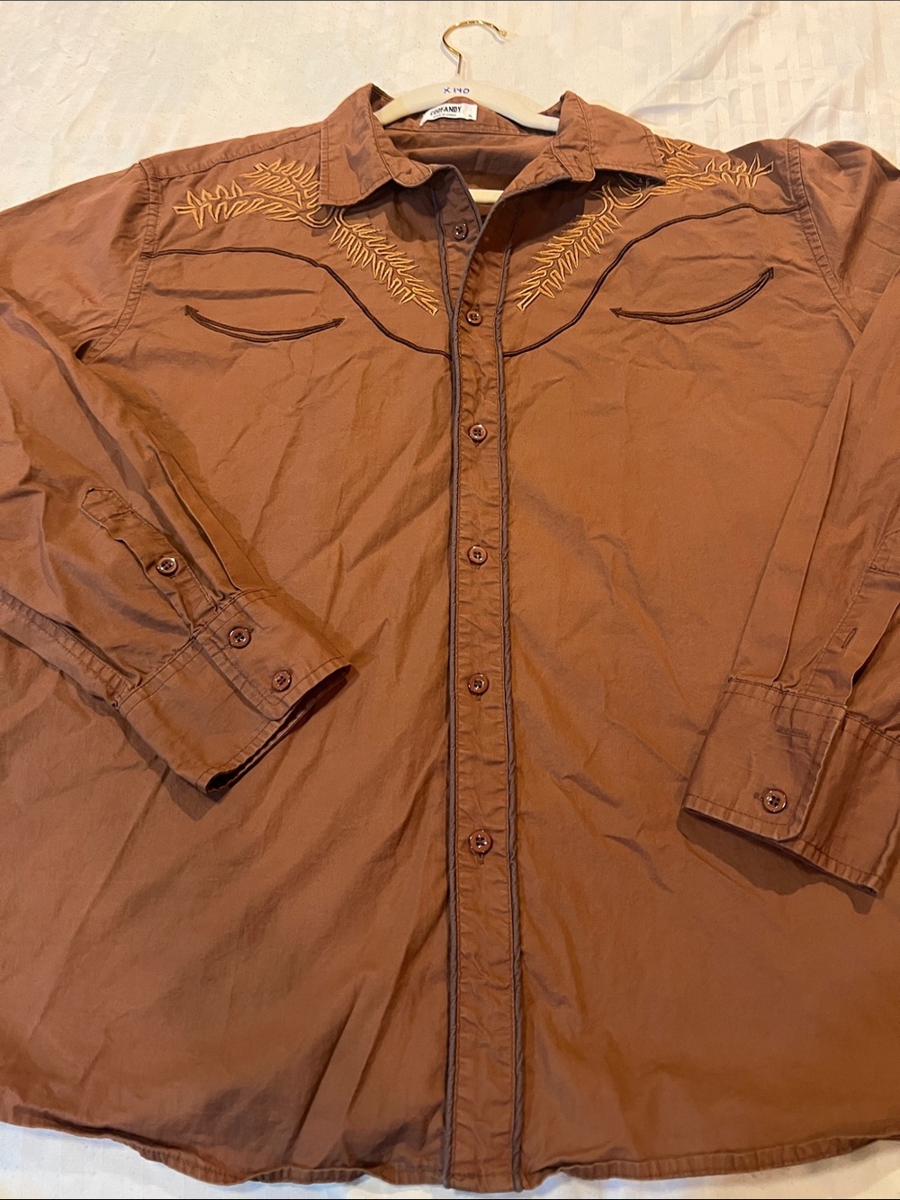 COOFANDY Men's Western Embroidered Shirt Jacket - Rust Brown